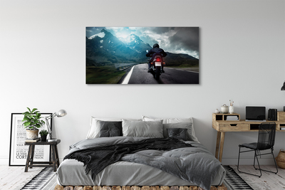 Quadro em tela Motocicleta montanhas estrada homem céu