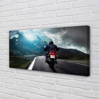 Quadro em tela Motocicleta montanhas estrada homem céu