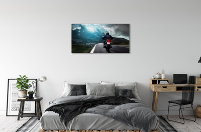 Quadro em tela Motocicleta montanhas estrada homem céu