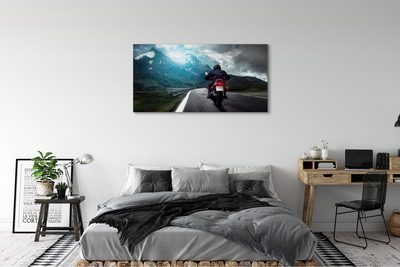 Quadro em tela Motocicleta montanhas estrada homem céu