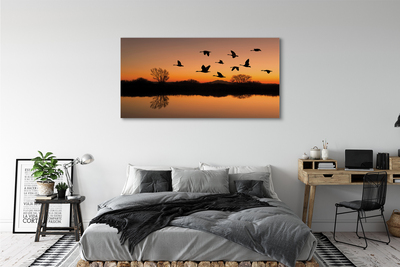 Quadro em tela Pôr do sol de pássaros voando