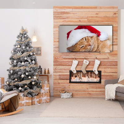 Quadro de parede em tela Chapéu de Papai Noel Gato Natal