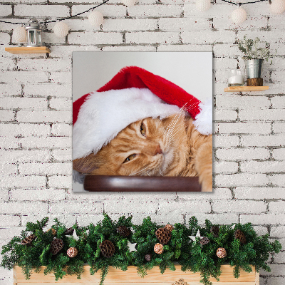 Quadro de parede em tela Chapéu de Papai Noel Gato Natal