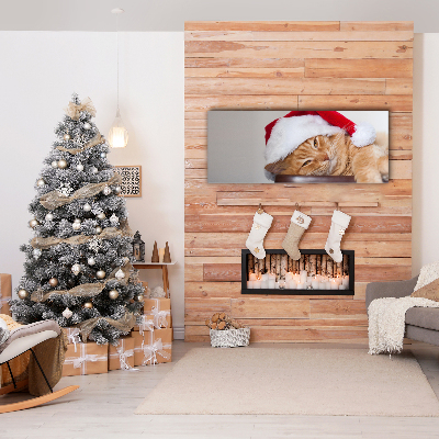 Quadro de parede em tela Chapéu de Papai Noel Gato Natal