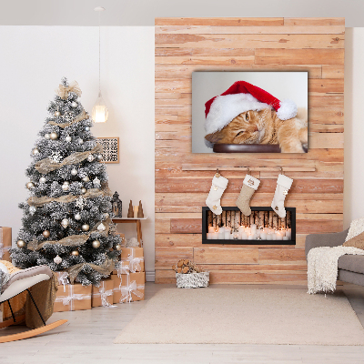 Quadro de parede em tela Chapéu de Papai Noel Gato Natal