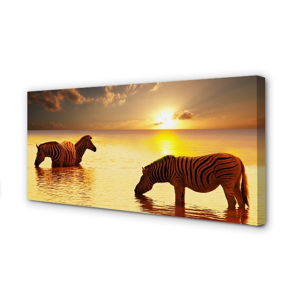 Pintura em tela Zebras na água do pôr do sol