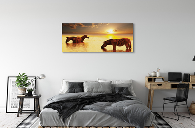 Pintura em tela Zebras na água do pôr do sol