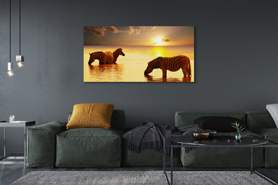 Pintura em tela Zebras na água do pôr do sol