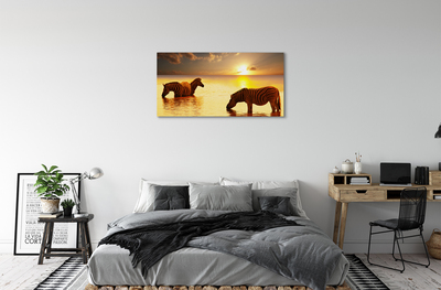 Pintura em tela Zebras na água do pôr do sol