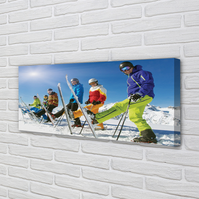 Quadro em tela Esquiadores nas montanhas de inverno
