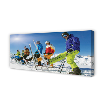 Quadro em tela Esquiadores nas montanhas de inverno