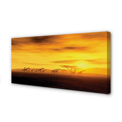 Quadro em tela Girafa árvore nuvens céu