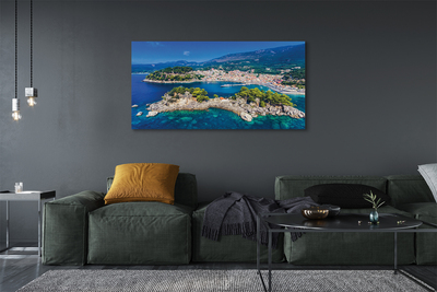 Pintura em tela Panorama da cidade e mar da Grécia