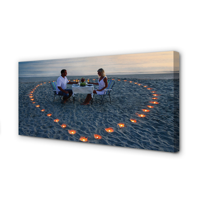 Quadro em tela Coração de velas casal mar