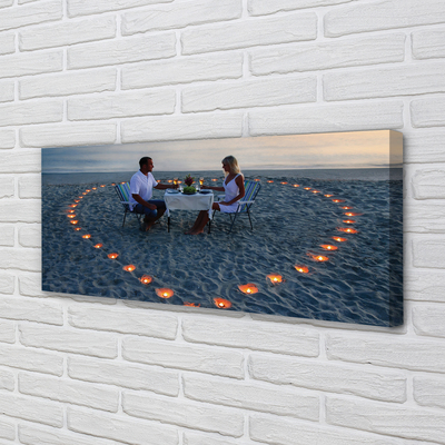 Quadro em tela Coração de velas casal mar