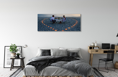 Quadro em tela Coração de velas casal mar
