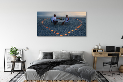Quadro em tela Coração de velas casal mar