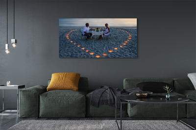 Quadro em tela Coração de velas casal mar