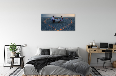 Quadro em tela Coração de velas casal mar