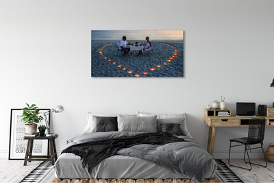 Quadro em tela Coração de velas casal mar