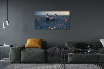 Quadro em tela Coração de velas casal mar