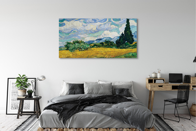 Pintura em tela Campo de trigo com ciprestes - Vincent van Gogh