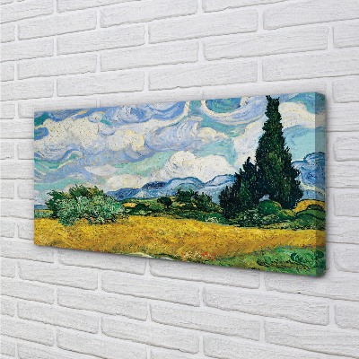 Pintura em tela Campo de trigo com ciprestes - Vincent van Gogh