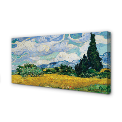 Pintura em tela Campo de trigo com ciprestes - Vincent van Gogh
