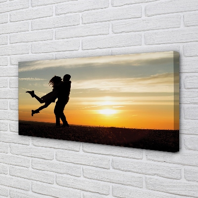 Pintura em tela Pessoas pôr do sol nuvens