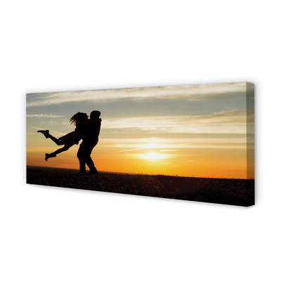 Pintura em tela Pessoas pôr do sol nuvens