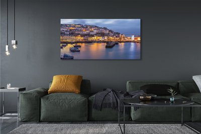Quadro em tela Cidade à noite mar navio