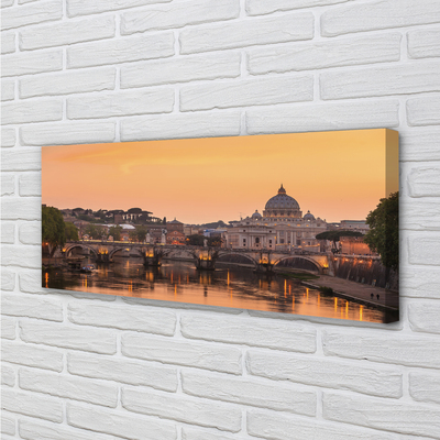 Pintura em tela Roma Pôr do Sol Pontes Rio Edifícios