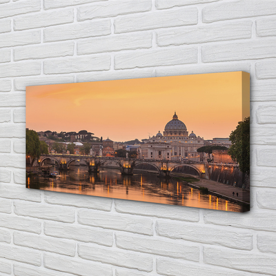 Pintura em tela Roma Pôr do Sol Pontes Rio Edifícios