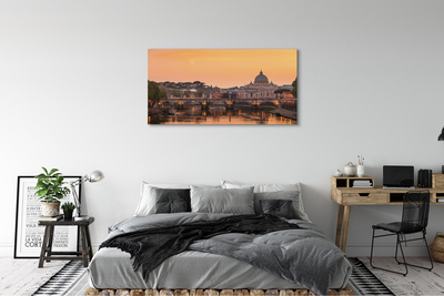 Pintura em tela Roma Pôr do Sol Pontes Rio Edifícios