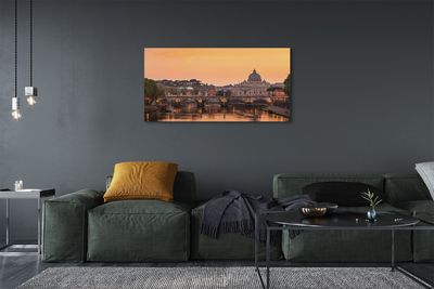 Pintura em tela Roma Pôr do Sol Pontes Rio Edifícios