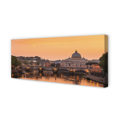 Pintura em tela Roma Pôr do Sol Pontes Rio Edifícios