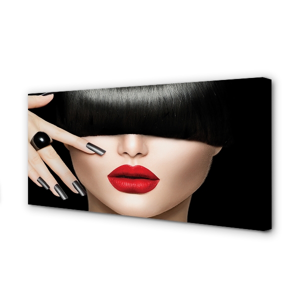 Pintura em tela Mulher bate os lábios vermelhos