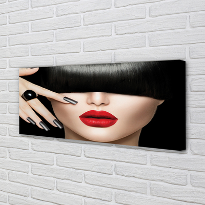 Pintura em tela Mulher bate os lábios vermelhos