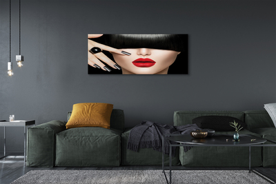 Pintura em tela Mulher bate os lábios vermelhos