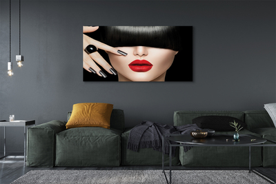 Pintura em tela Mulher bate os lábios vermelhos