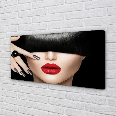 Pintura em tela Mulher bate os lábios vermelhos