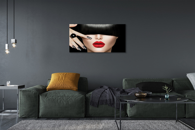 Pintura em tela Mulher bate os lábios vermelhos