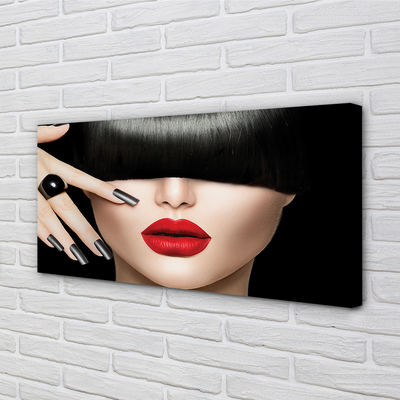 Pintura em tela Mulher bate os lábios vermelhos