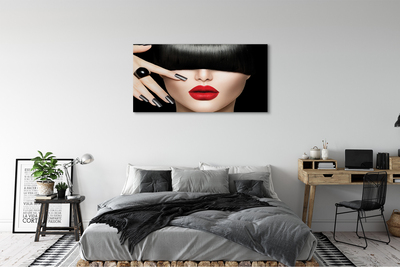 Pintura em tela Mulher bate os lábios vermelhos