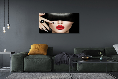 Pintura em tela Mulher bate os lábios vermelhos