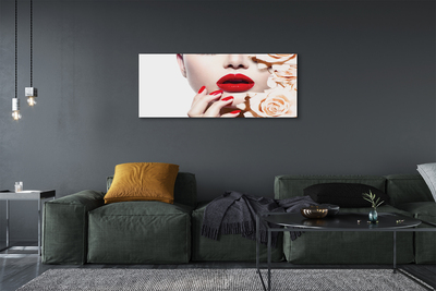 Pintura em tela Mulher rosas lábios vermelhos