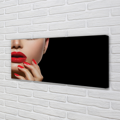 Quadro em tela Mulher com lábios e unhas vermelhas