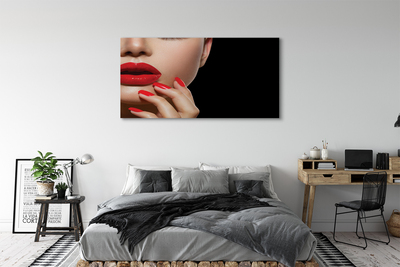 Quadro em tela Mulher com lábios e unhas vermelhas