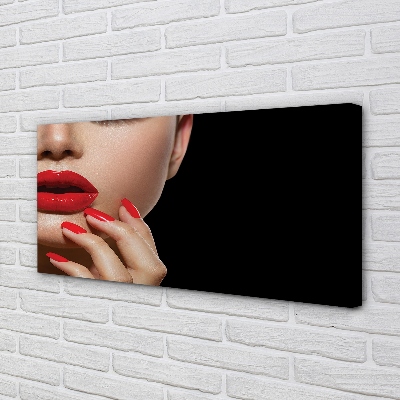 Quadro em tela Mulher com lábios e unhas vermelhas