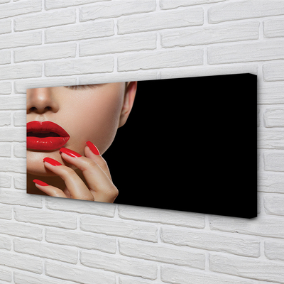Quadro em tela Mulher com lábios e unhas vermelhas